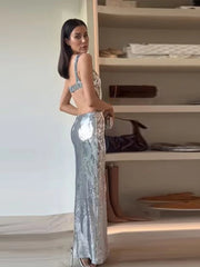 Popular Backless Silvery Maxi Dress