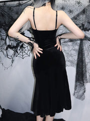 Sexy Spaghetti Strap Backless Velvet Woman Long Gothic Cross Dress