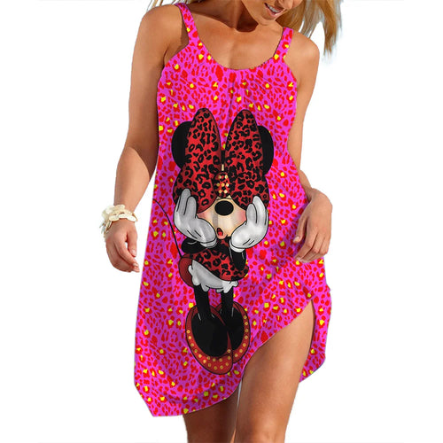 Leopard Beach Dress For Women Disney Minie Mouse Woman Dresses Girls