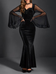 Goth Dark Velvet Elegant Gothic Punk Trumpet Dresses Grunge Ruched