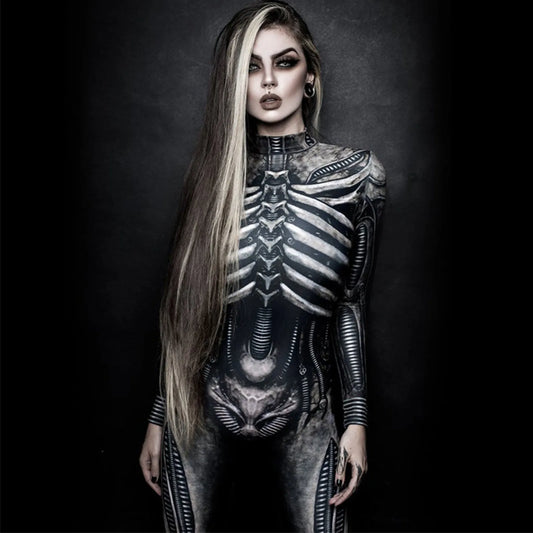 Halloween Devil Ghost Cosplay Costumes Women Bodysuit Skeleton Printed