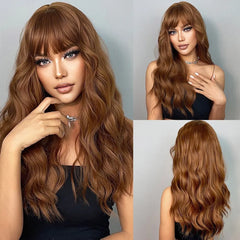 Ginger Curly Synthetic Wigs for Women Long Orange Wigs with Bangs Heat