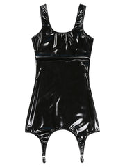 Women's Latex Garter Belt Bodycon Mini Dresses Wet Look Patent Leather