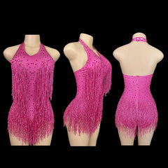 Sparkly Rhinestones Fringe Bodysuit WomenVightclub Party Dance Costume