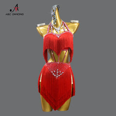 Latin Dance Dress Woman Party Ballroom Practice Wear Tassel Clothing