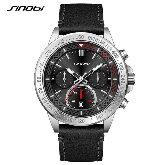 SINOBI Brand Sports Men's Watches 42mm Dial Plate Stainless Steel Case