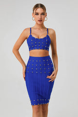 Black White Blue Green Women Sleeveless Sexy Strap Rivet Bodycon