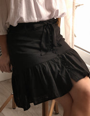 Jasmine Skirt High Waisted Belted Solid Black