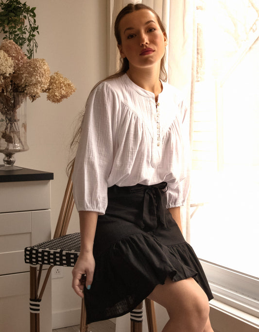 Jasmine Skirt High Waisted Belted Solid Black