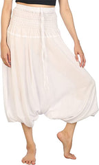 Bohotusk Plain White Low Crotch Jumpsuit Harem Pants Design S/M to