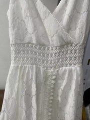 Summer V Neck Solid Color Lace Hollow Out Sleeveless Sling Party Wear