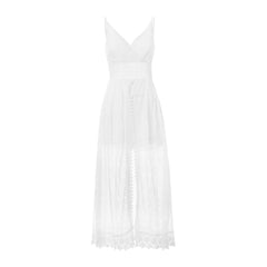 Summer V Neck Solid Color Lace Hollow-out Sleeveless Sling Party Wear