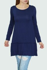 Long Sleeve Pleated Bottom Tunic - Navy