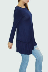 Long Sleeve Pleated Bottom Tunic - Navy