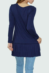 Long Sleeve Pleated Bottom Tunic - Navy