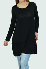 Long Sleeve Pleated Bottom Tunic - Black