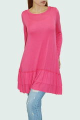 Long Sleeve Pleated Bottom Tunic - Coral