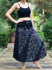 Bohotusk Black Peacock Long Skirt With Coconut Buckle (& Strapless