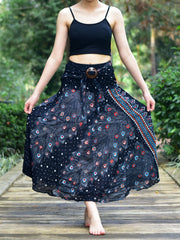 Bohotusk Black Peacock Long Skirt With Coconut Buckle (& Strapless