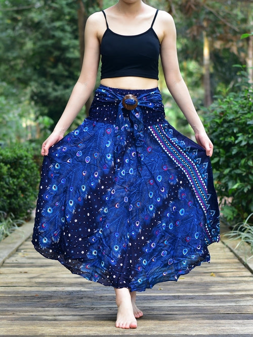 Bohotusk Blue Peacock Long Skirt With Coconut Buckle (& Strapless