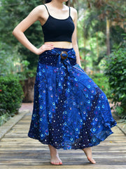 Bohotusk Blue Peacock Long Skirt With Coconut Buckle (& Strapless