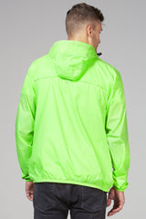 Women's Green fluo full zip packable rain jacket and windbreaker