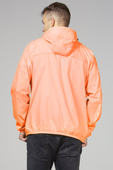 Women's orange fluo full zip packable rain jacket and windbreaker