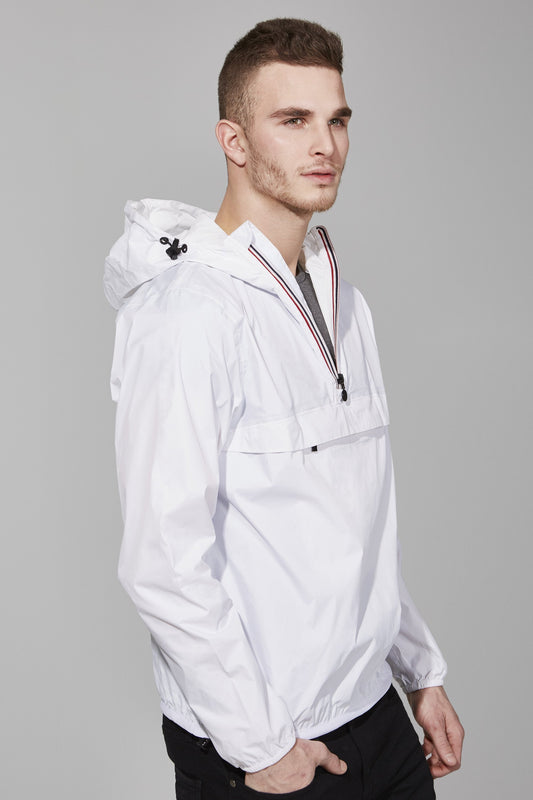 White quarter zip packable Rain jacket and windbreaker