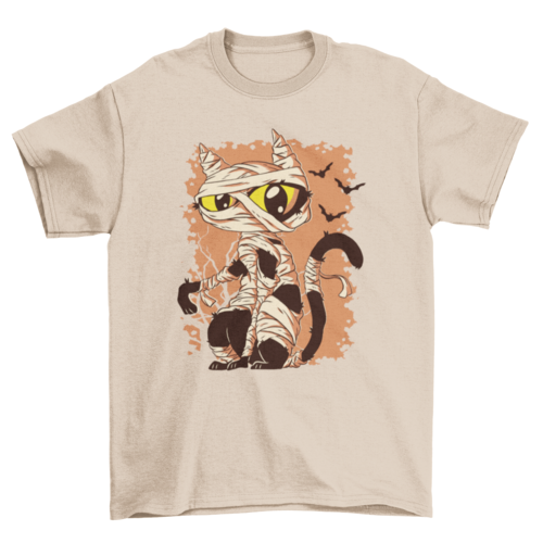 Mummy Cat Funny Halloween Cartoon T-shirt