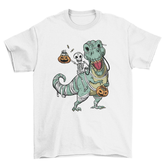 Skeleton and t-rex Halloween t-shirt