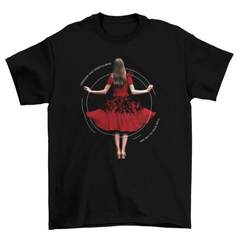 Woman dancing in red dress t-shirt