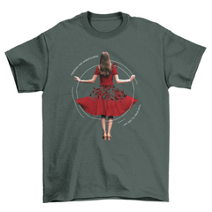 Woman dancing in red dress t-shirt