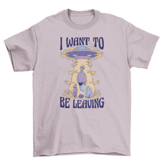 Man with dog and alien ship t-shirt