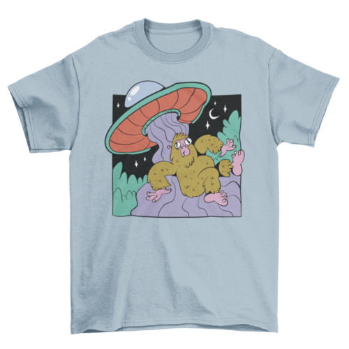 Bigfoot and ovni spacecraft t-shirt