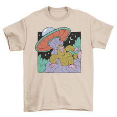 Bigfoot and ovni spacecraft t-shirt