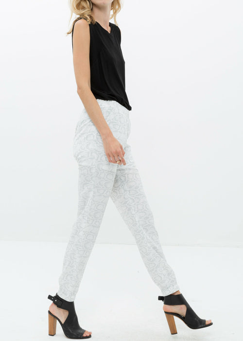 Women's High Waist Printed Pants In Ivory Silver