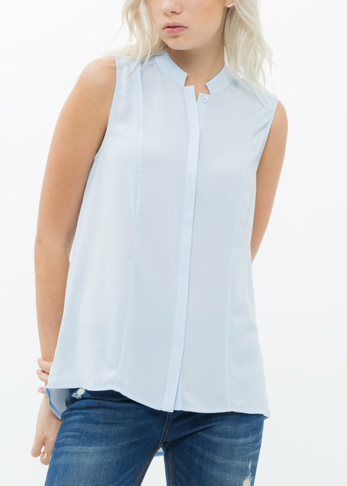 Women's Stand Collar Sleeveless Blouse In Cloud Blue