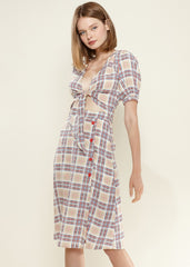 Women's Multi Check Tie Hem Blouse in Multiplaid