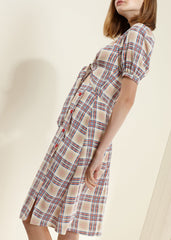 Women's Multi Check Button Down Slit Skirt in Multiplaid