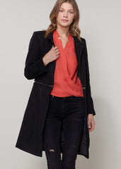 Women's 2 In 1 Brushed Wool Open Front Zipper Coat Jacket