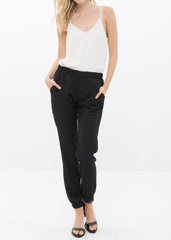 Women's Ankle Cuffed Black Crepe Pants In Black