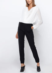 Women's Ankle Cuffed Black Crepe Pants In Black