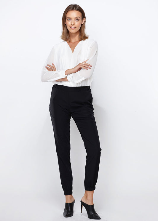 Women's Ankle Cuffed Black Crepe Pants In Black