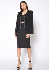 Women's Black Satin Trim Cape Blazer