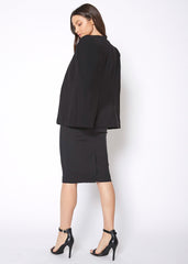 Women's Black Satin Trim Cape Blazer