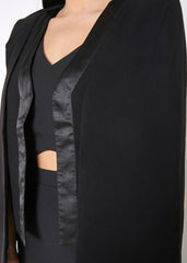 Women's Black Satin Trim Cape Blazer