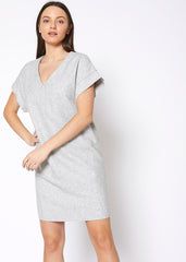 Women's Casual Heather Grey V-Neck Dress