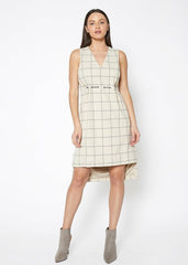 Window Pane Plaid High Low Sleeveless Dress