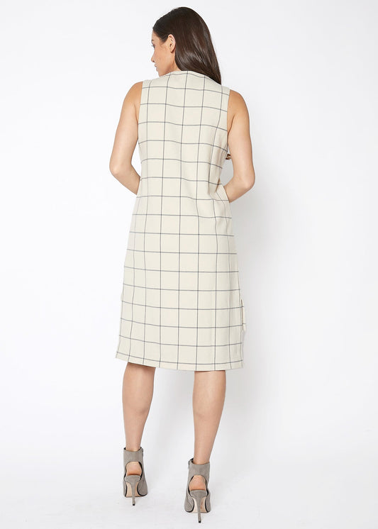 Window Pane Plaid High Low Sleeveless Dress