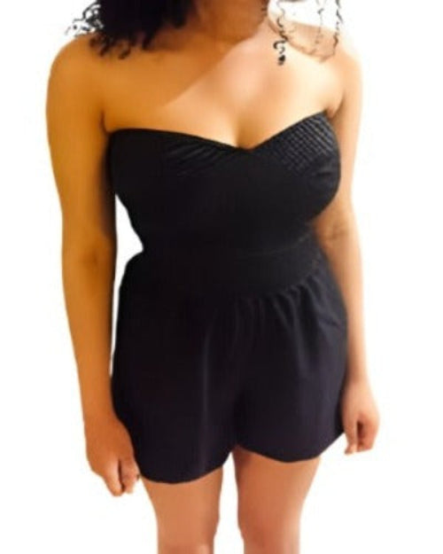 Women Chic Strapless Romper- Black